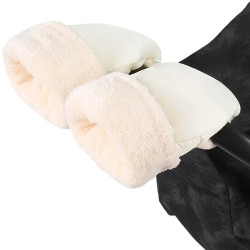 Kinderwagen-Handwärmer Off-White – Gefütterte Kinderwagenhandschuhe mit Druckknöpfen