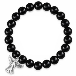 Perlenarmband Schutzengel Schwarz – elastisch mit Engelanhänger