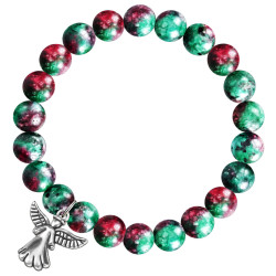 Perlenarmband Schutzengel – elastisch mit Engelanhänger – Grün-Lila