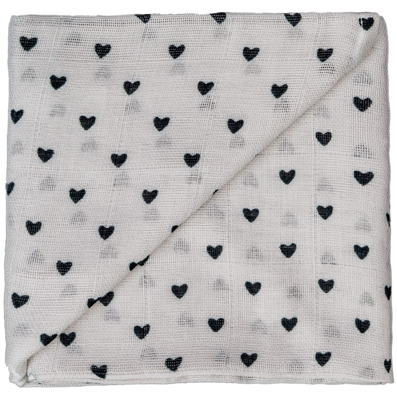 Zewi Baby Gaze Noschi bedruckt Herzen grau 60x60cm