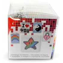 Pixel Bastelset 16 Regenbogen, I Love You, Ying und Yang, Stern