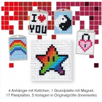 Pixel Bastelset 16 Regenbogen, I Love You, Ying und Yang, Stern