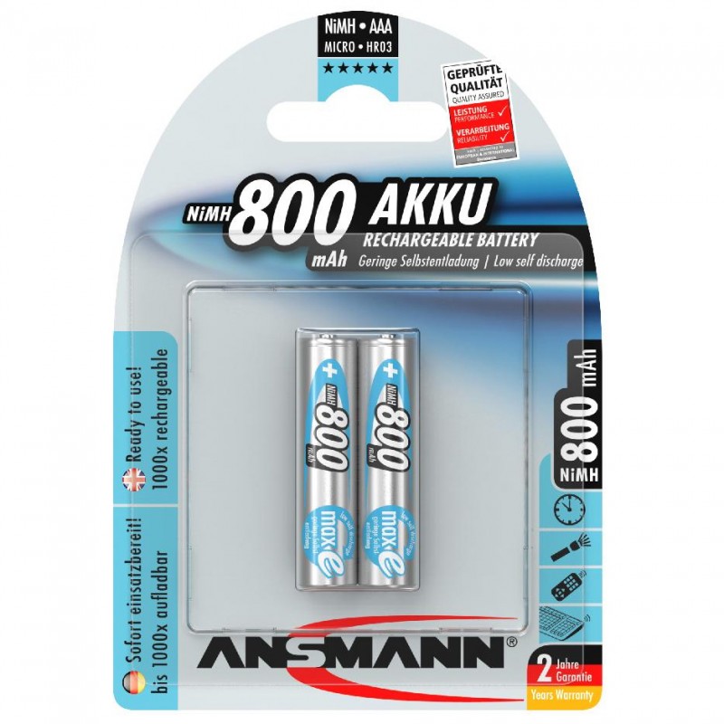 ANSMANN Akku AAA Mignon Batterie 800mAh 2 Stück