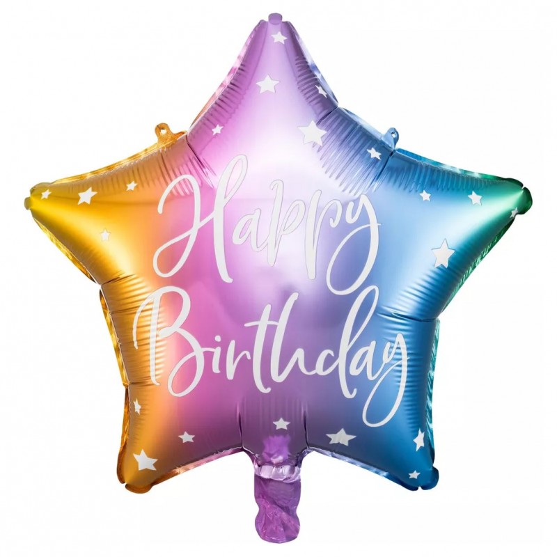 Folien-Ballon Stern Rainbow Happy Birthday