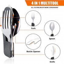 Multifunktionales 4 in 1 Outdoor-Geschirr - Gabel, Löffel, Messer, Flaschenöffner Schwarz