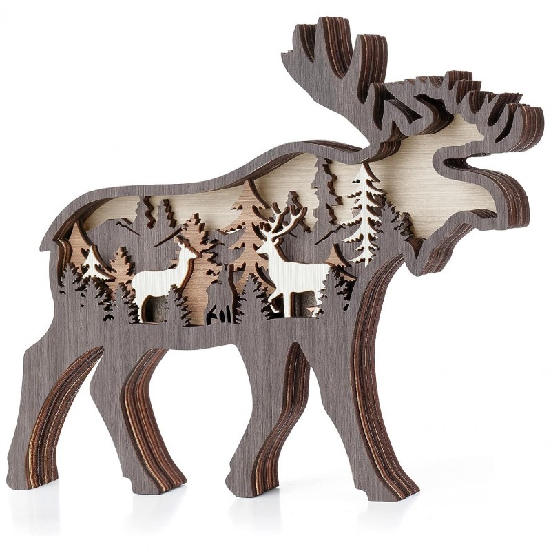 3D Holzdekoration mit LED, Weihnachtsdekoration Elch