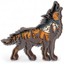 3D Holzdekoration mit LED Wolf
