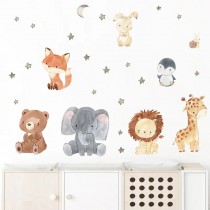 Süsse Cartoon Tiere, Sterne & Mond Wandaufkleber, Wandtattoos