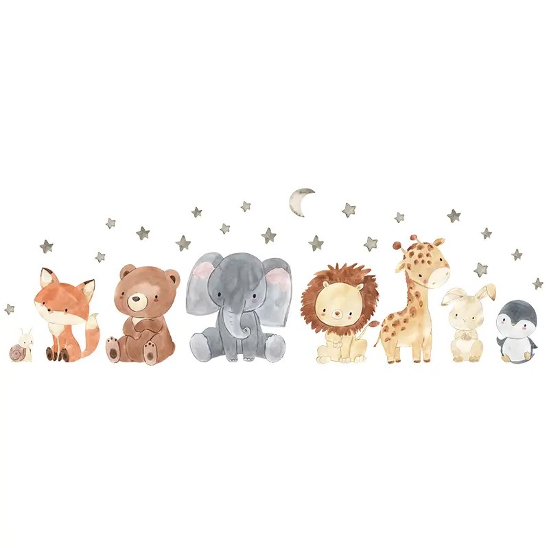 Süsse Cartoon Tiere, Sterne & Mond Wandaufkleber, Wandtattoos