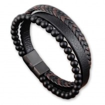 Lederarmband Edelstahl Magnetschnalle Armband Herren Naturstein Perlen 22cm