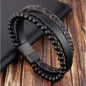 Lederarmband Edelstahl Magnetschnalle Armband Herren Naturstein Perlen 22cm