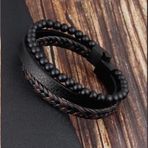 Lederarmband Edelstahl Magnetschnalle Armband Herren Naturstein Perlen 22cm