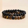 Elastisches Perlen Armband Tigeraugen Braun Schwarz