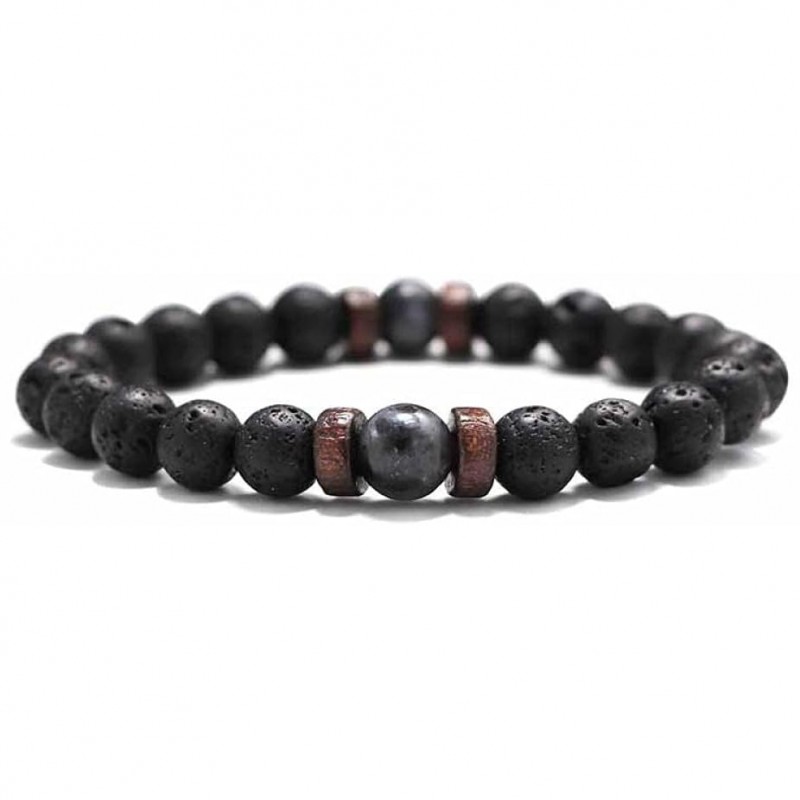 Elastisches Perlen Armband Lava Rock
