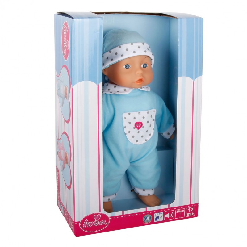 Amia sprechende Puppe mit Mütze 28 cm Blau Junge