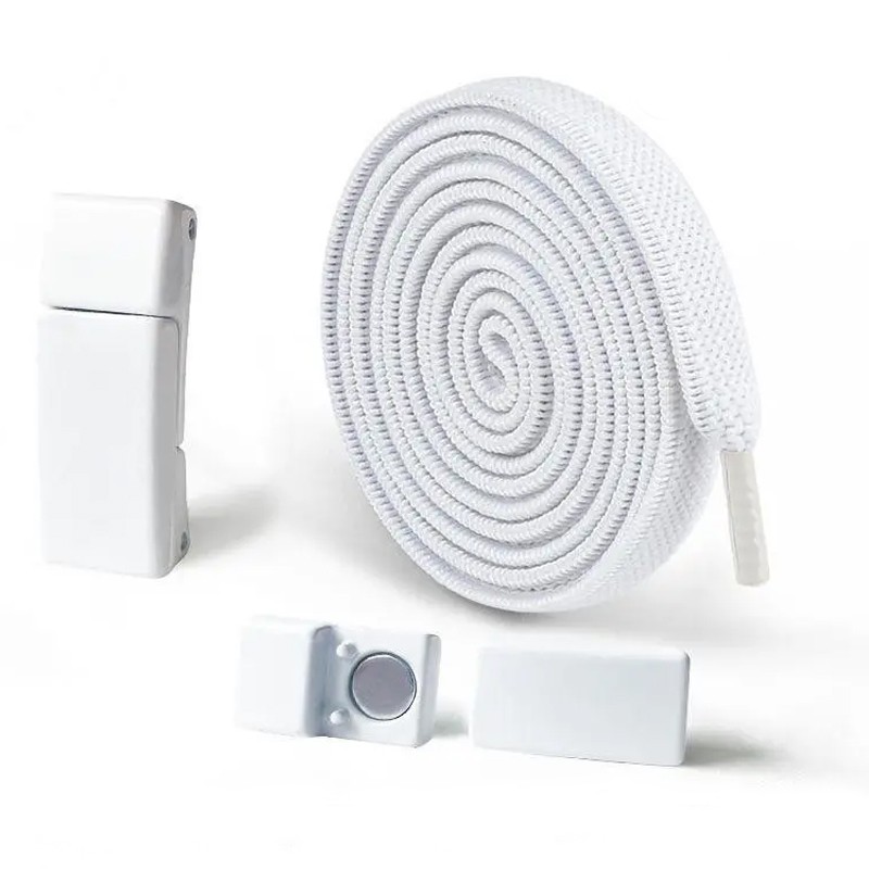 Paar Schnürsenkel mit magnetischer Schnalle, ohne zu Binden Weiss