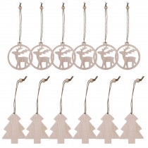 12-teilige Holzdekorationen, Ornament, Weihnachtsbaumanhänger, Weihnachtsdekoration