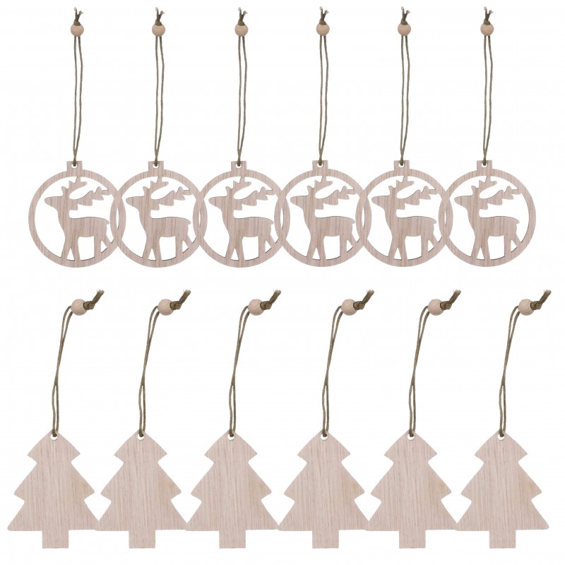 12-teilige Holzdekorationen, Ornament, Weihnachtsbaumanhänger, Weihnachtsdekoration
