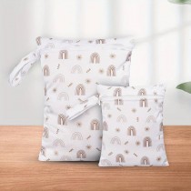2 Stück Wetbag Windeltasche Set 36x25 cm + 25x19 cm Regenbogen braun